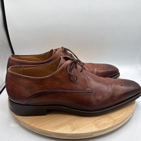 Magnanni Merrion Burnished Cognac Leather Derby Dress Shoes Size 12M Spain - Picture 10 of 14